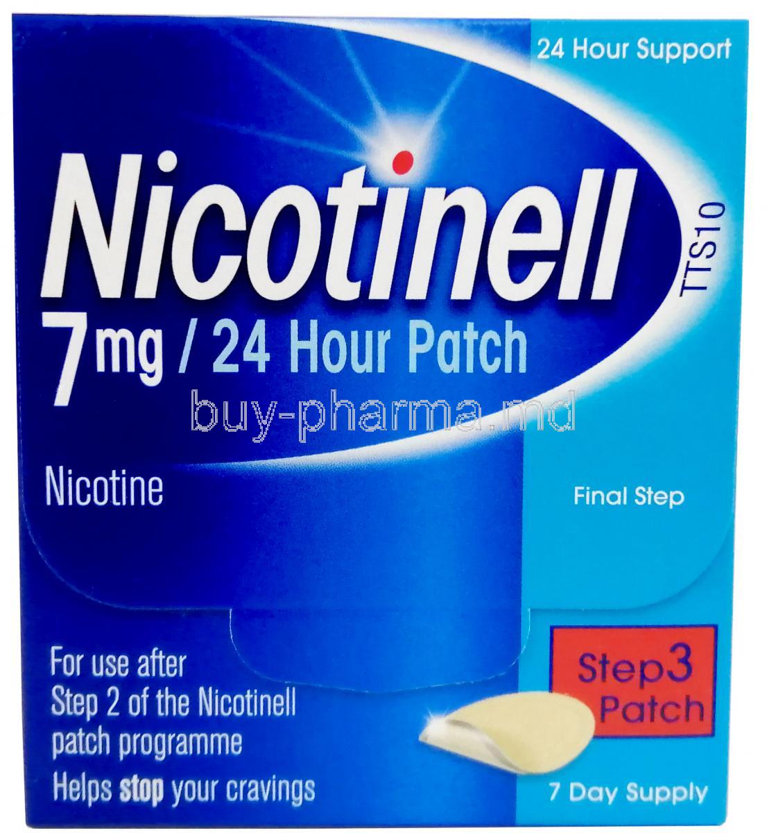 Nicotinell Patch, Nicotine, 7mg/24 hour, 7 Patches, GSK, Box front view
