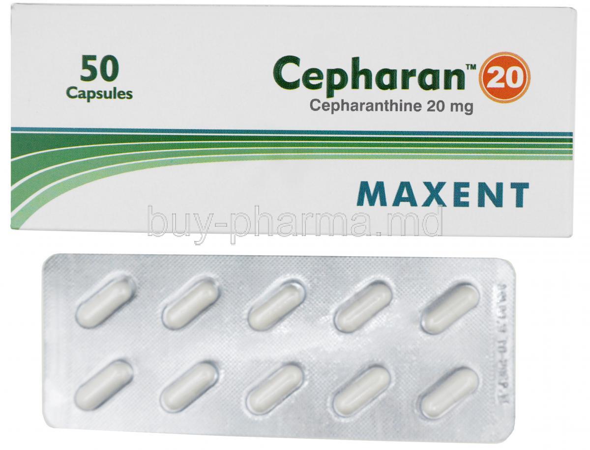 Cepharan 20, Cepharanthine 20 mg, Capsule, Maxent, Box, Blisterpack