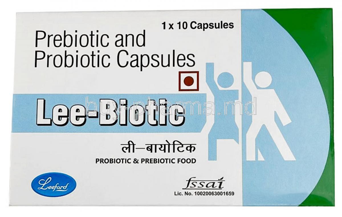 Lee-Biotic, Prebiotic and Probiotic, capsule, Leeford healthcare, Box front view