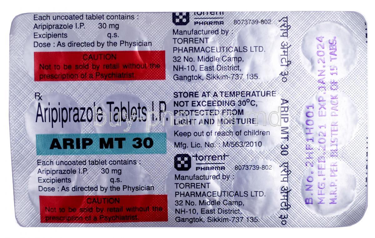 Arip MT 30, Aripiprazole 30mg, Torrent Pharma, Blisterpack information