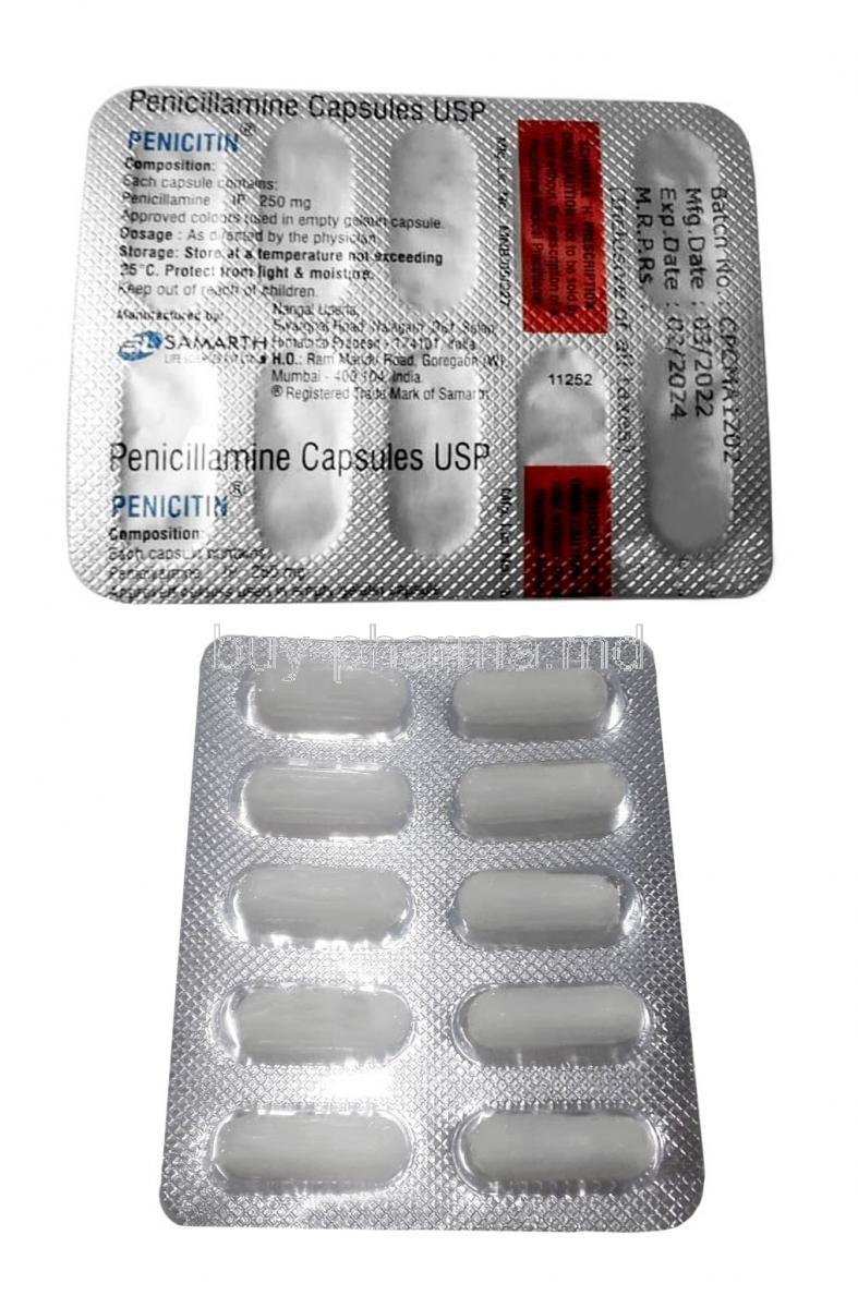 Penicitin, Penicillamine 250mg, Capsule, Samarth Life Sciences Pvt Ltd, Blisterpack information