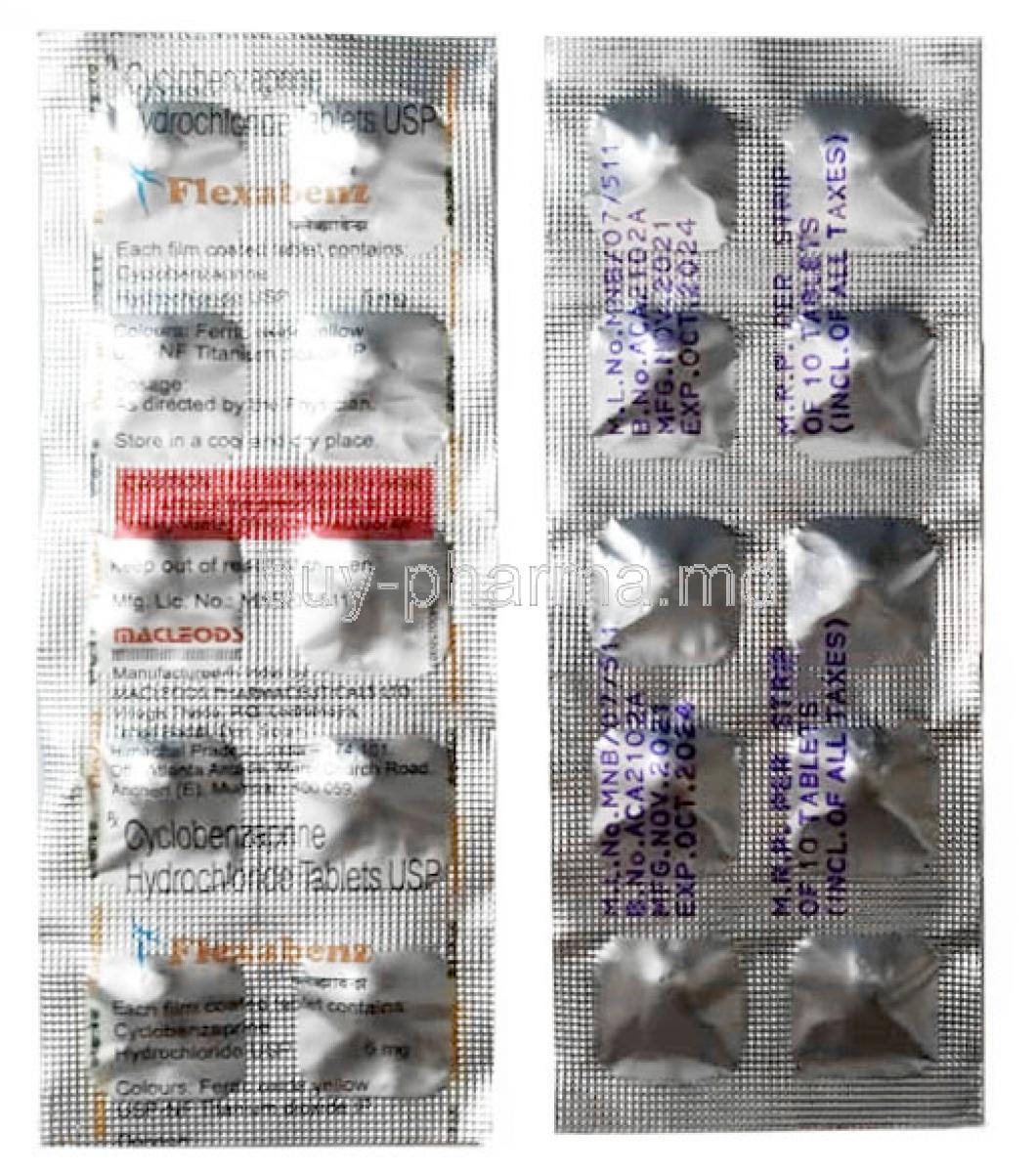 Flexabenz, Cyclobenzaprine 5 mg, Tablets, Macleods Pharmaceuticals,Sheet information