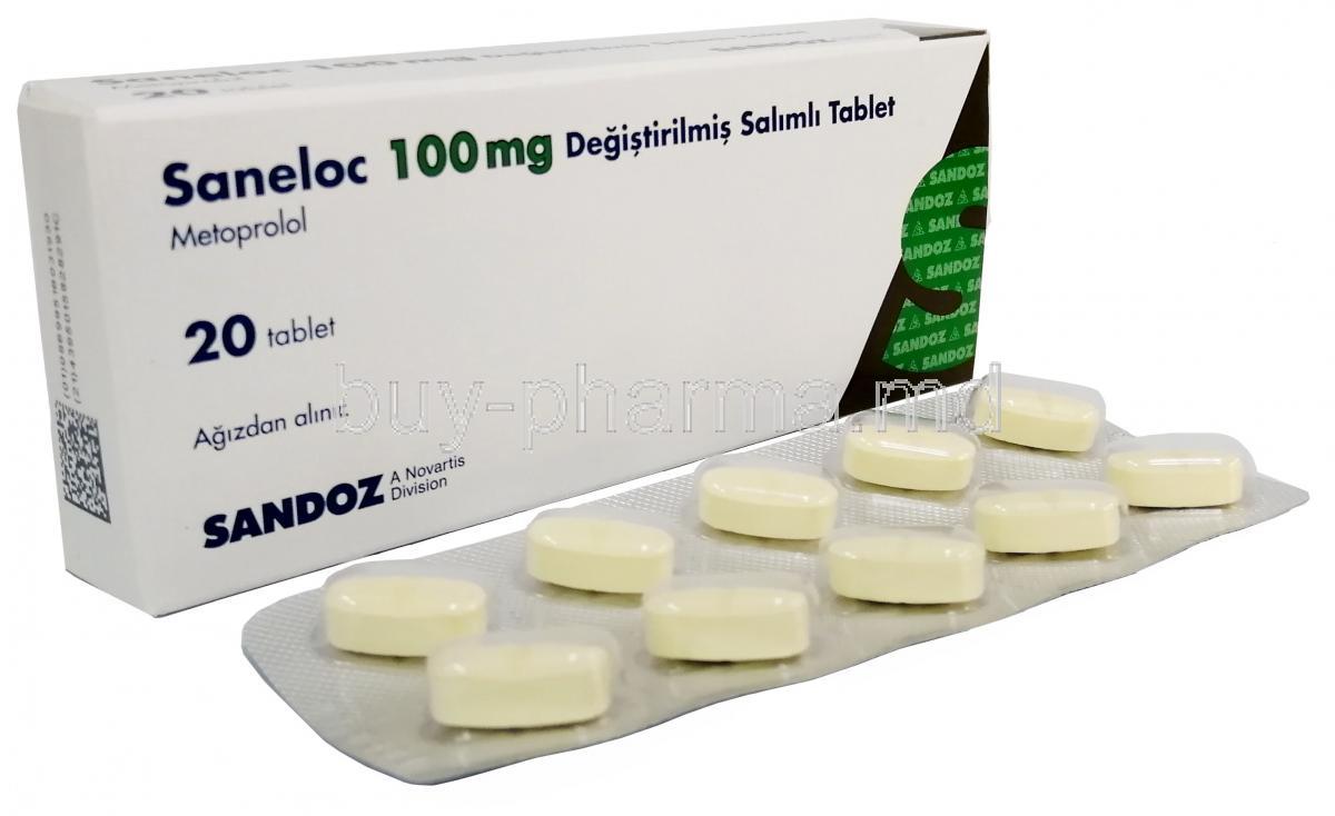 Saneloc, Metoprolol Succinate 100 mg, Sandoz, Box, Blisterpack