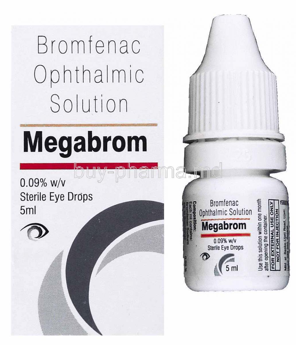 Megabrom, Generic Xibrom,  Bromfenac Sodium Eye Drops