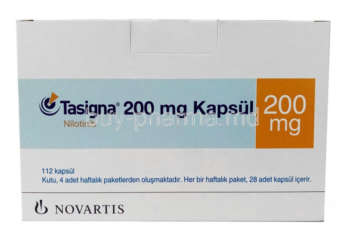 Tasigna, Nilotinib 200mg, 28capsules, Novartis Turkey, Box front view