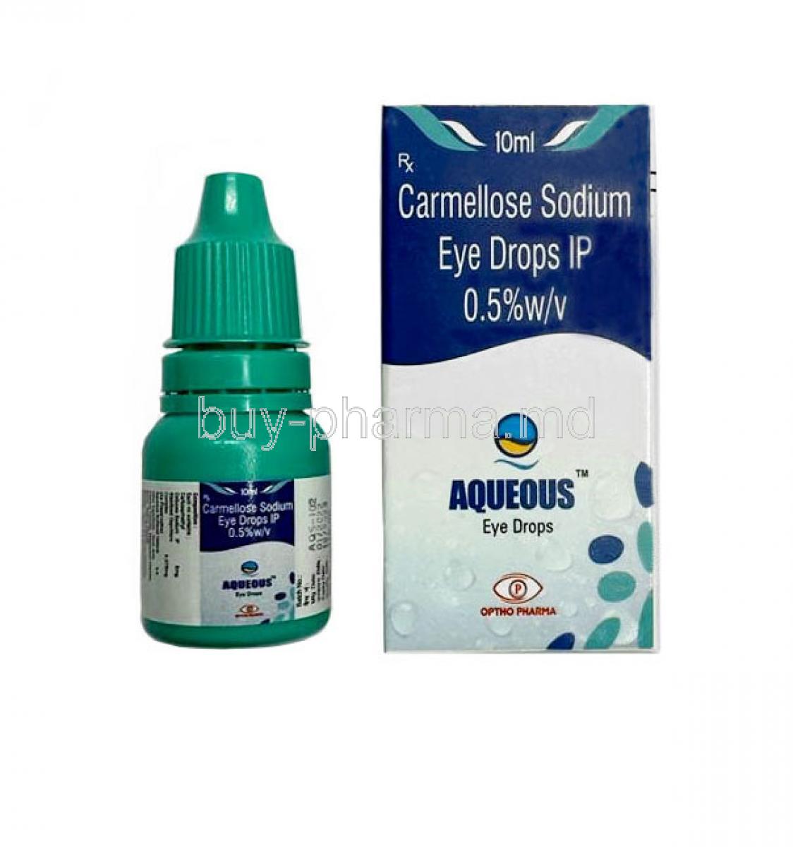 Aqueous Eye Drop, Carboxymethylcellulose 0.5% w/v, Eye Drop 10mL, Optho Pharma Pvt Ltd, Box, Bottle