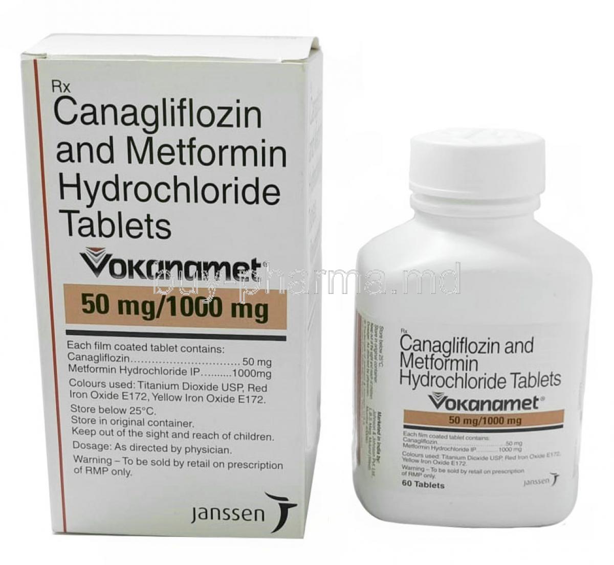 Vokanamet, Canagliflozin 50mg/ Metformin 1000mg, 60tablets, Johnson & Johnson Ltd, Box, Bottle