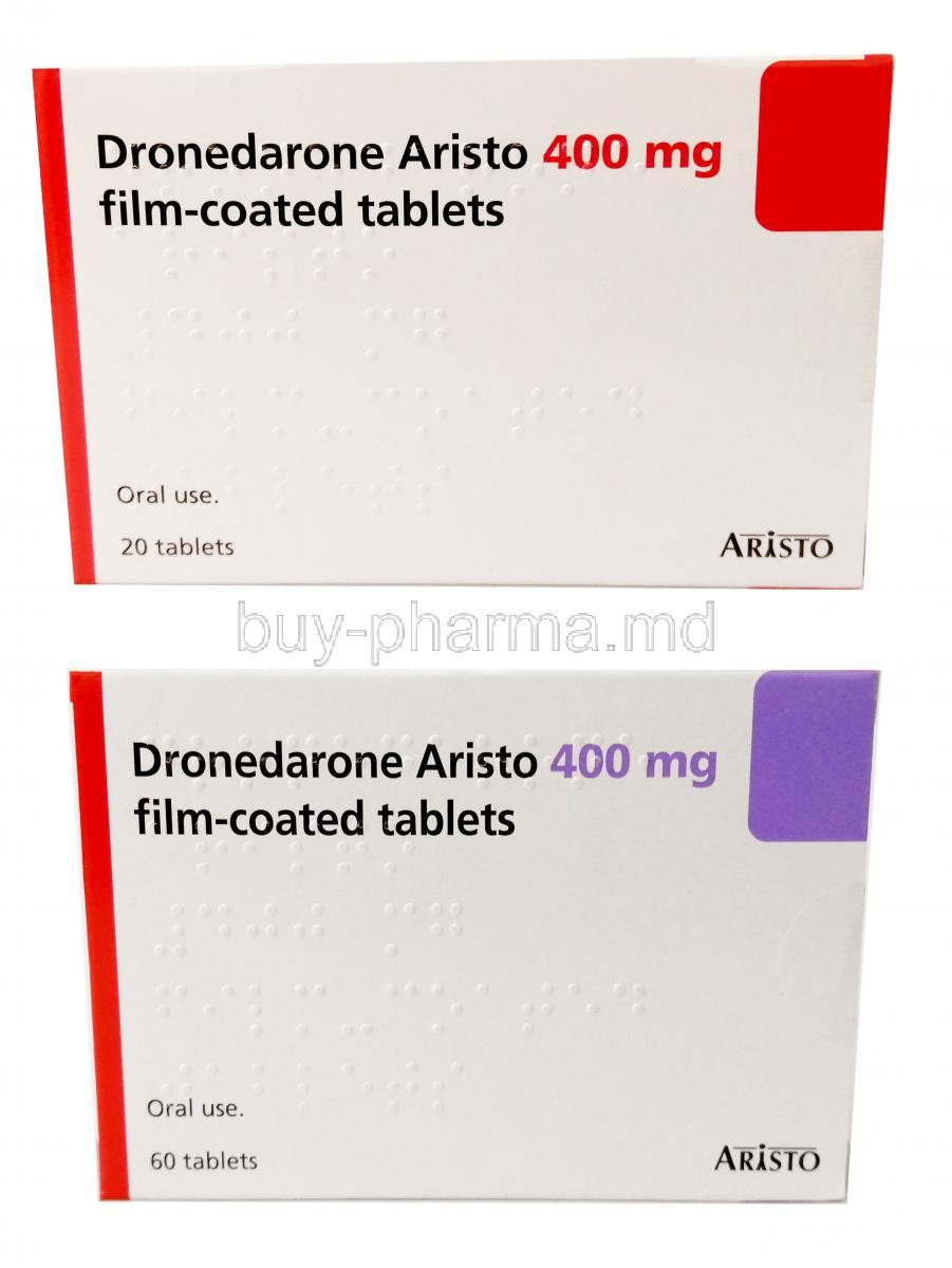 Dronedarone Aristo 400mg, Dronedarone 400mg, Aristo Pharma, Box front view