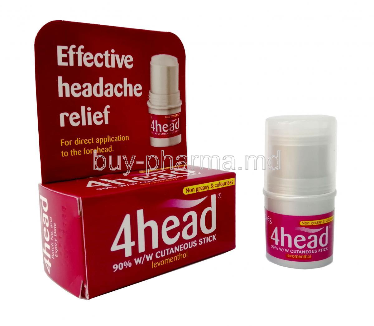 4head  Headache & Migraine Relief cutaneous stick, Levomenthol 90%, Stick 3.6ｇ, Dendron, Box, Bottle