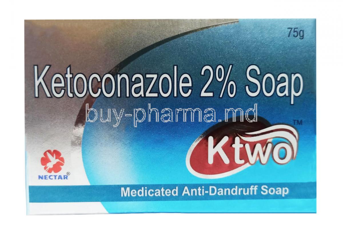 KTWO Soap, Ketoconazole 2%,  Soap 75g, Nectar Biopharma Pvt Ltd, Box front view