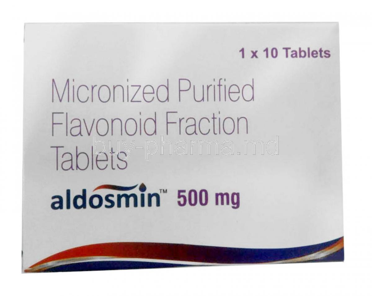 Aldosmin 500, Diosmin 450mg/  Hesperidin 50mg, Sun Pharma, Box front view