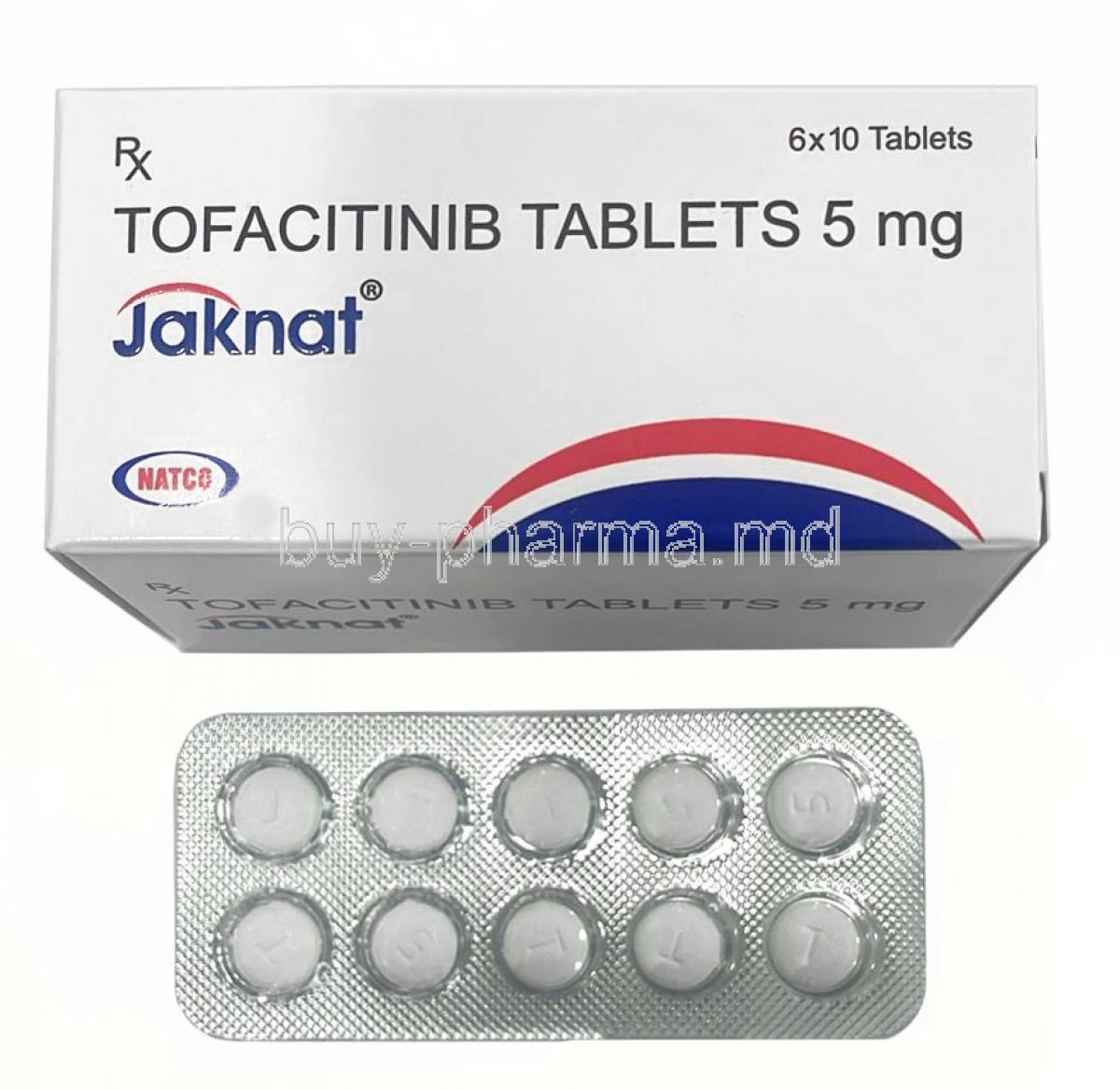 Jaknat 5, Tofacitinib 5mg, Natco Pharma, Box, Blisterpack