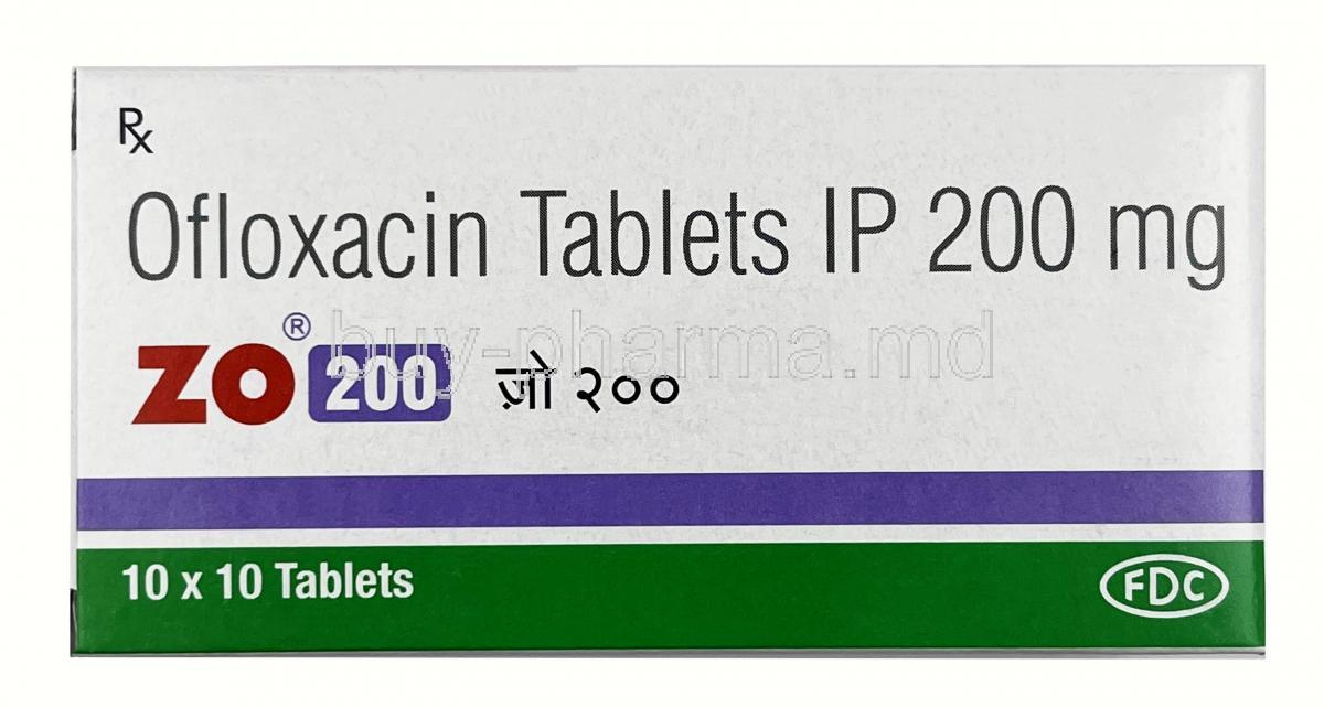 ZO, Ofloxacin 200mg, FDC Ltd, Box front view