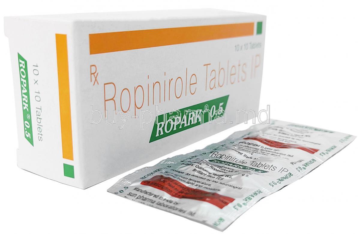 Ropark 0.5, Ropinirole 0.5mg, Sun Pharma, Box, Sheet