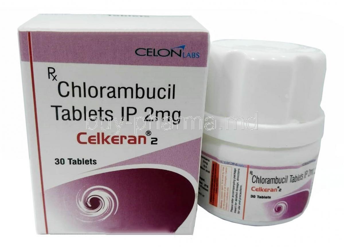Celkeran 2, Chlorambucil 2mg, 30tablets, Celon Laboratories, Box, Bottle