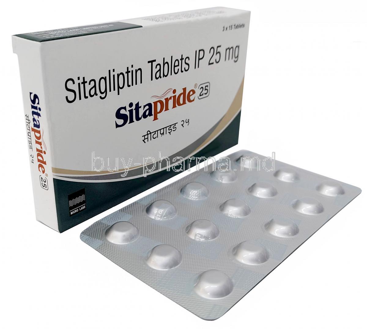 Sitapride 25, Sitagliptin 25mg, Micro Labs Ltd,Box, Blisterpack