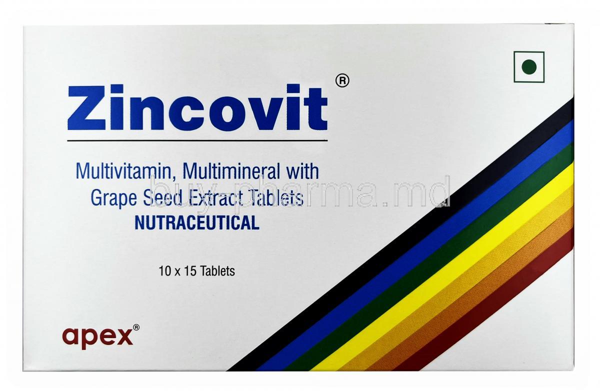 Zincovit, Multivitamins/ Minerals, Apex Laboratories Pvt., Ltd, Box  front view