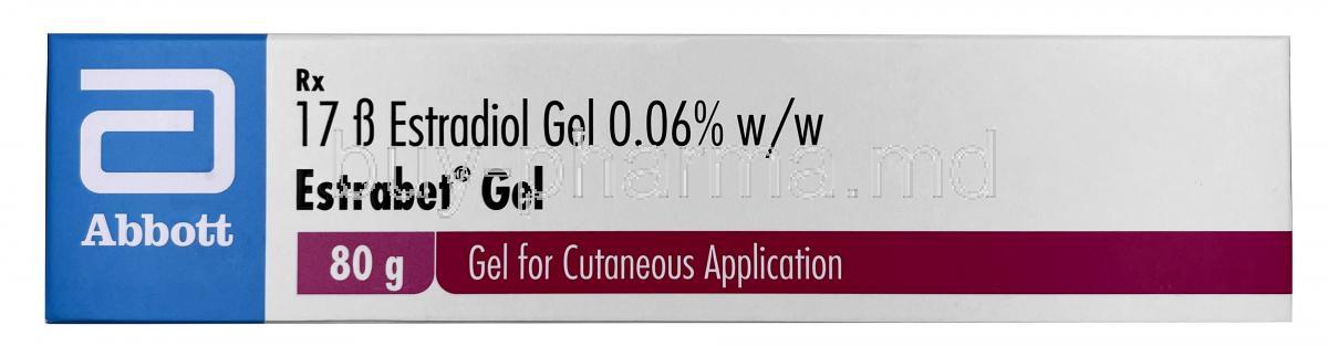 Estrabet Gel, Estradiol Valerate 0.06%, Gel 80g, Abbott, Box front view