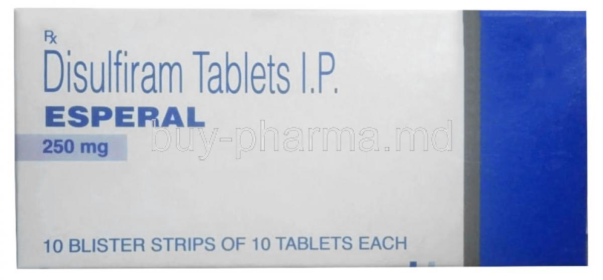 Esperal, Disulfiram 250 mg, Torrent Pharma, Box front view