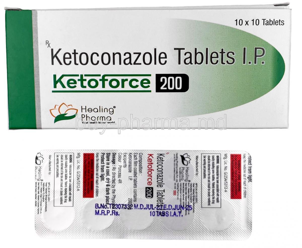 Ketoforce, Ketoconazole 200mg, Healing Pharma India Pvt Ltd, Box, Blisterpack