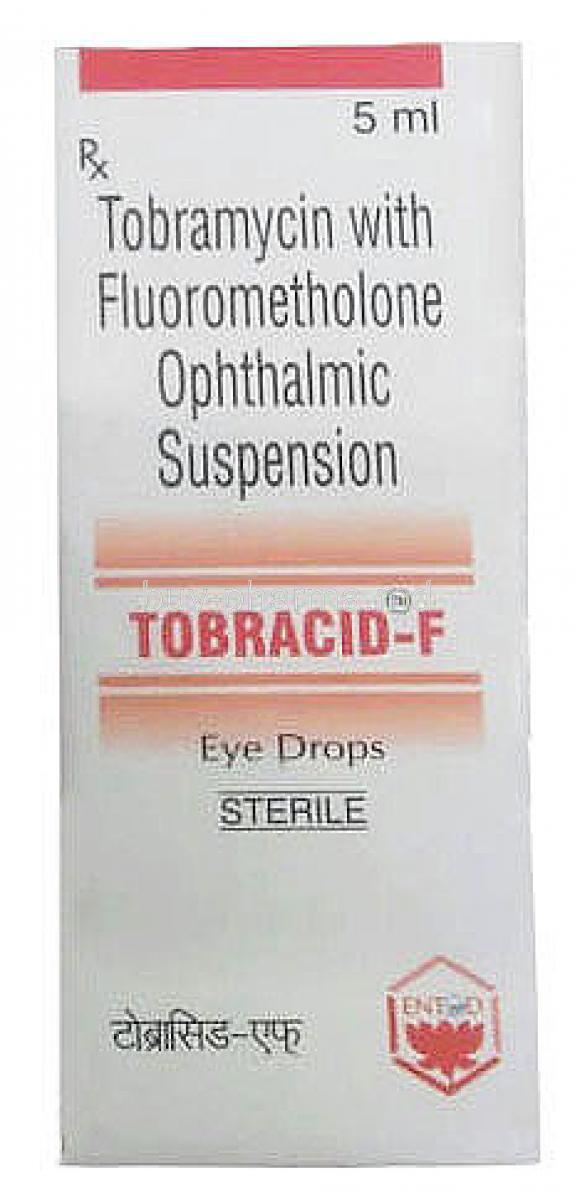Tobracid F Eye Drop,Tobramycin 0.3% w/v / Fluorometholone 0.1% w/v, Eye Drop 5mL,Entod Pharmaceuticals Ltd, Box front view