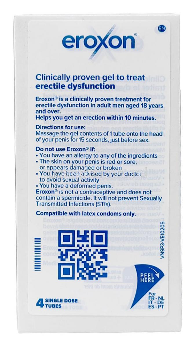  Eroxon StimGel Treatment Gel for Erectile Dysfunction - 4  Single Dose Tubes - 2 Pack : Health & Household