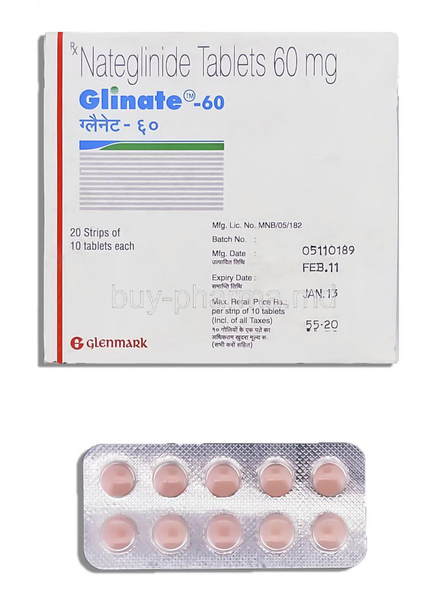 Glinate, Generic Starlix, Nateglinide 60 mg