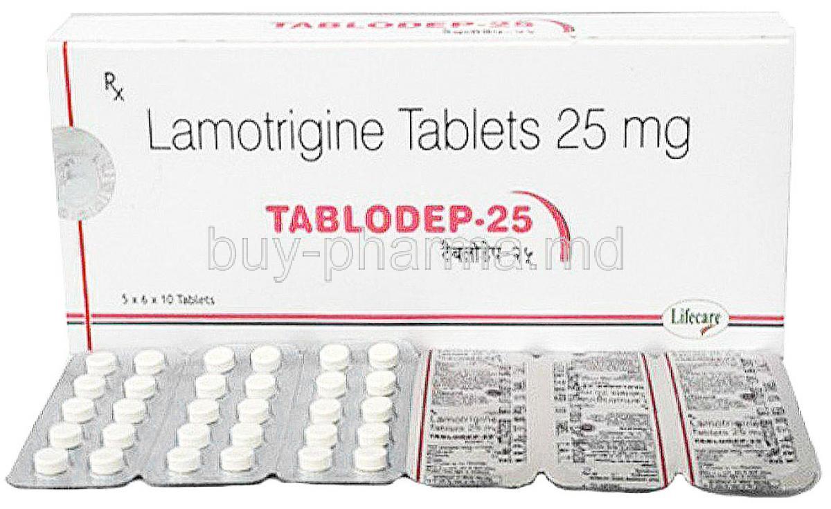 Tablodep, Lamotrigine 25 mg, Lifecare Neuro Products Limited, Box, blisterpack