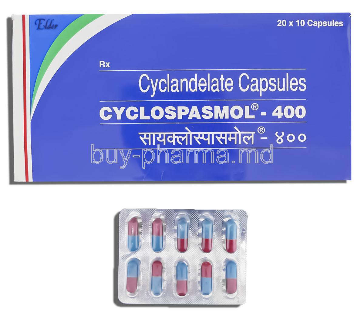 Cyclospasmol ,  Cyclandelate 400 Mg Capsule (Elder Pharmaceuticals)