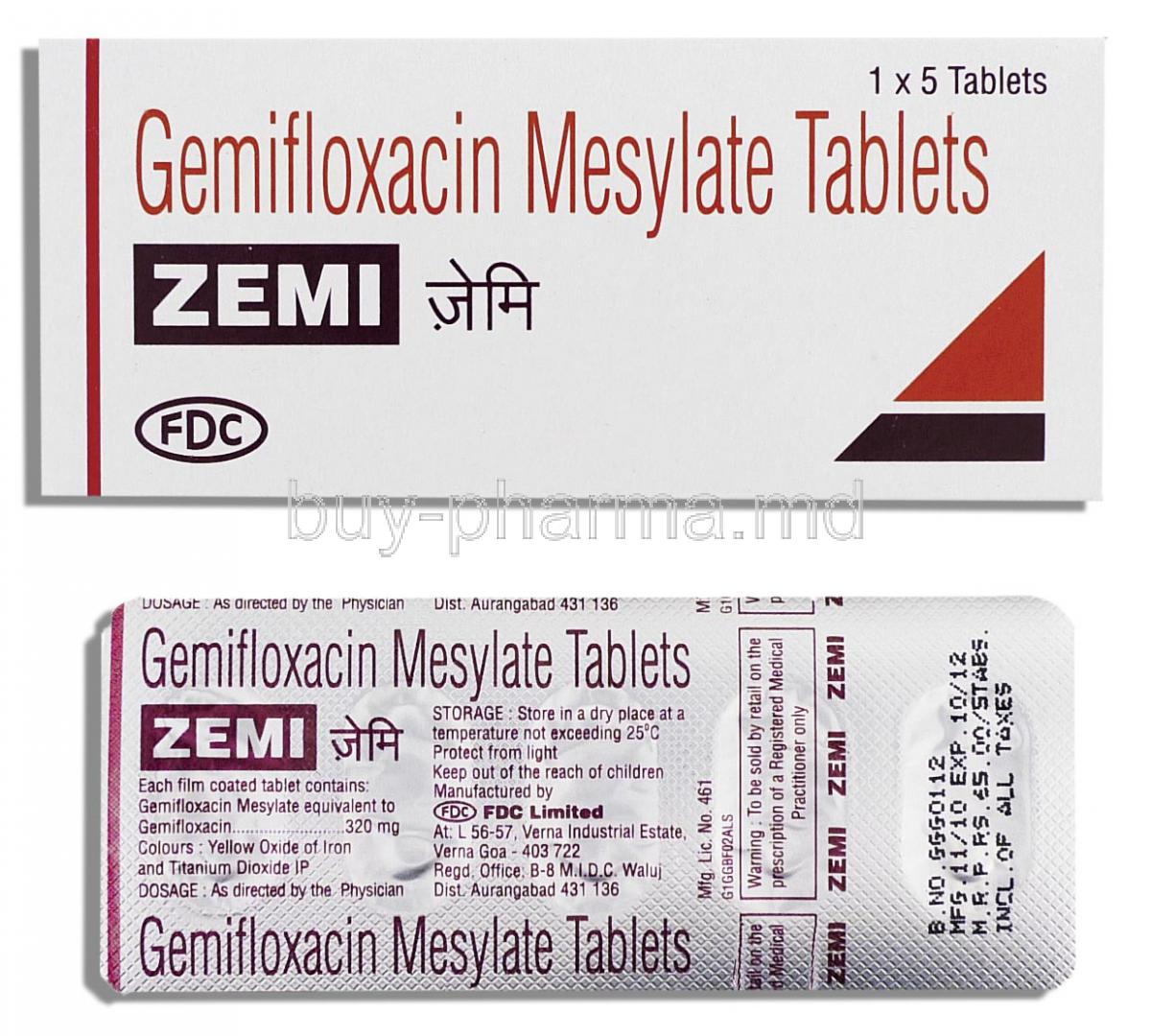 Zemi, Generic Factive, Gemifloxacin Mesylate 320 Mg, G  G-cin 320 Mg Tablet (Lupin)
