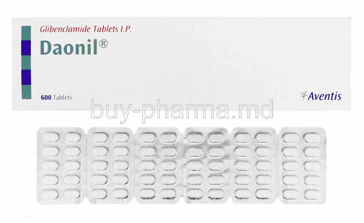 Daonil, Glibenclamide box and tablets