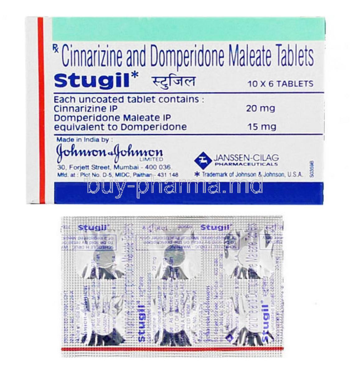 Stugil, Cinnarizine and Domperidone box and tablets