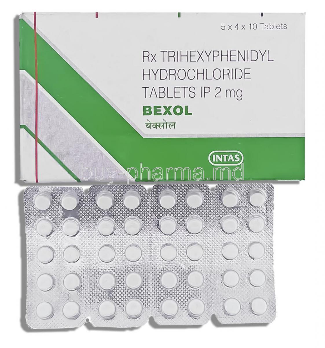 Bexol,Generic Trihexy, Trihexiphenidyl 2 Mg Tablet (Intas)