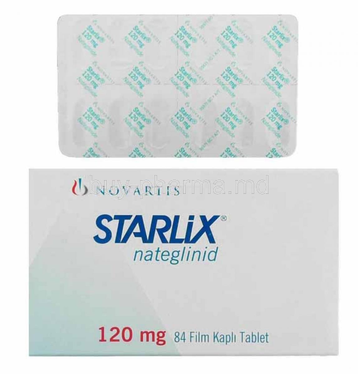 Starlix, Nateglinide box and tablets