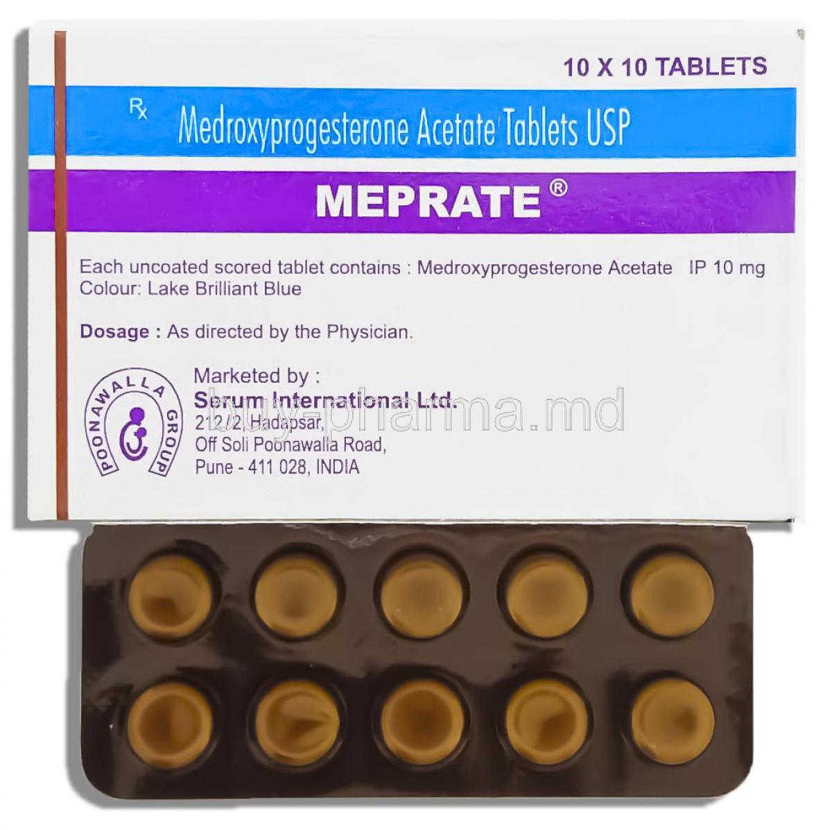 Meprate, Generic Provera,  Medroxyprogestrone Acetate 10  Mg Tablet (Serum International)