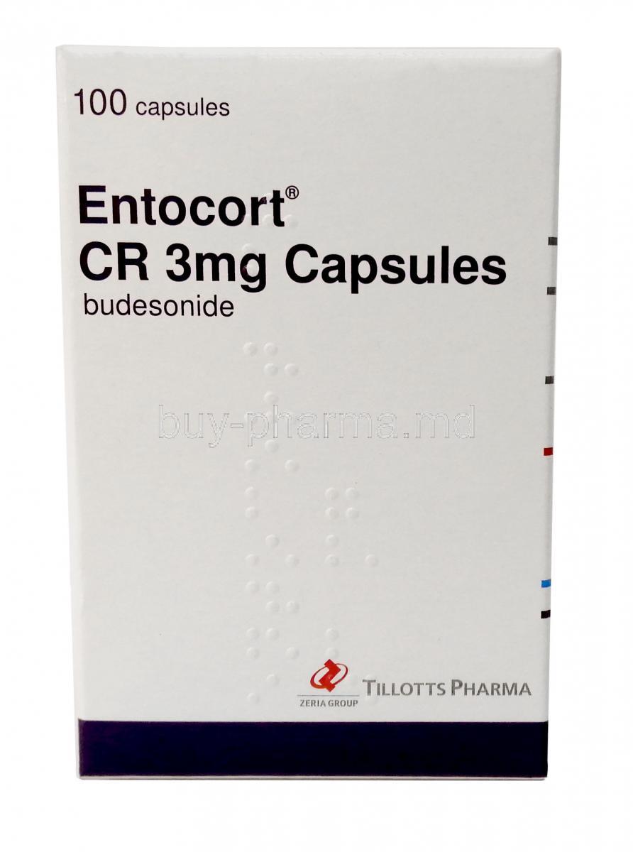 Entocort CR, Budesonide 3mg, Capsule, Tillotts Pharma, Box front view