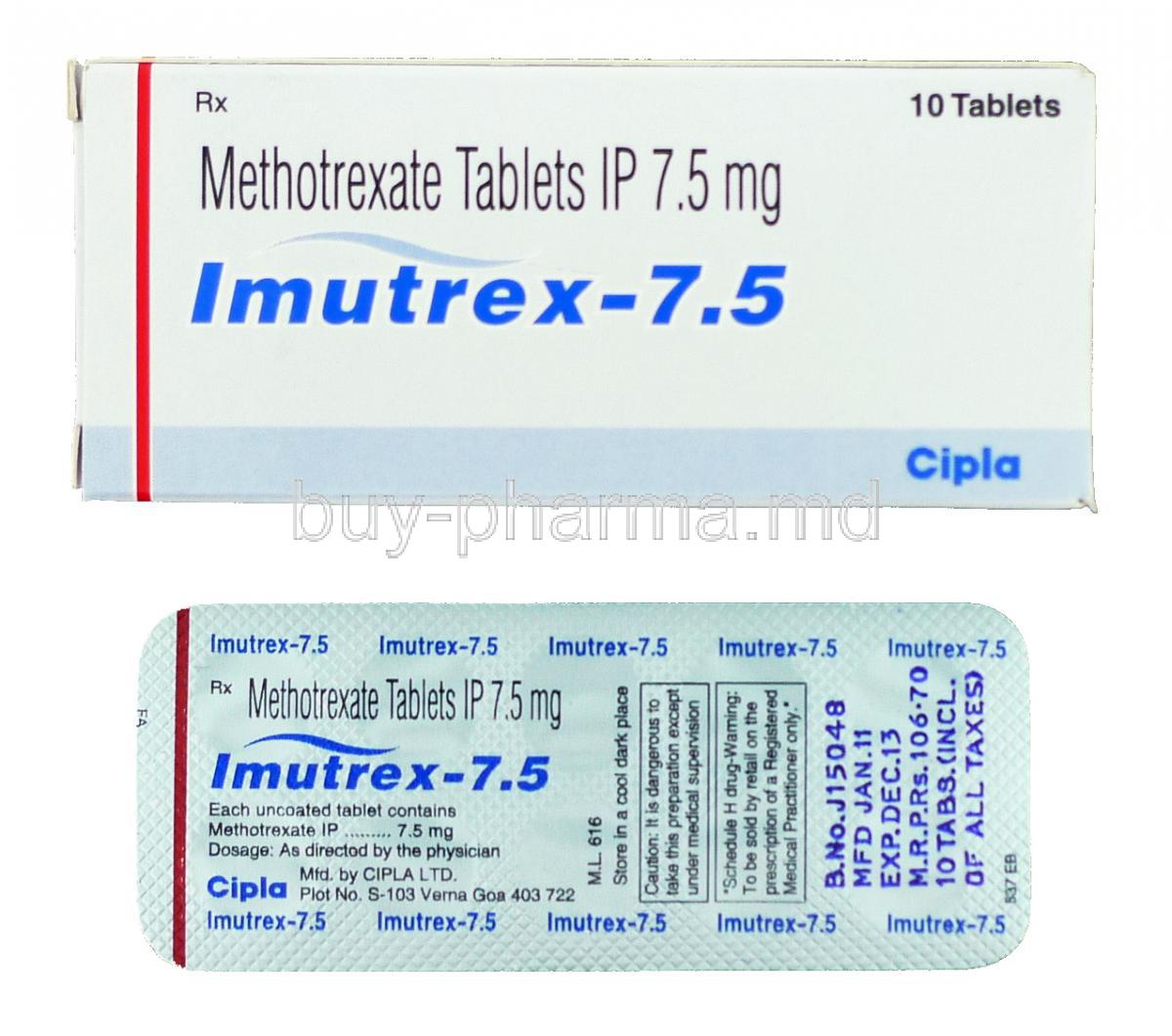 Imutrex, Generic  Rheumatrex , Methotrexate 7.5 mg