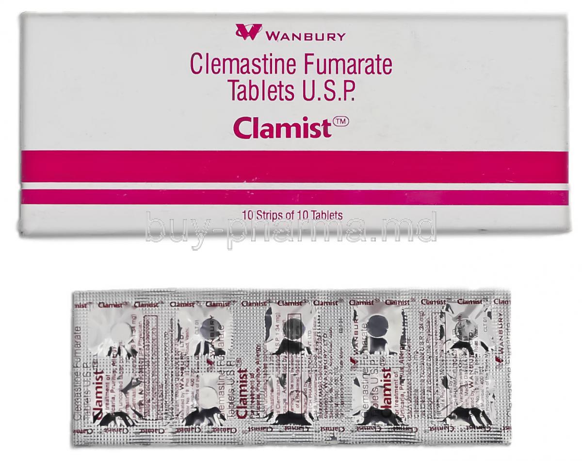 Clemastine Fumarate, Generic Tavist,  Tavegyl 1.34 Mg Tablet (Novartis Biochemie)