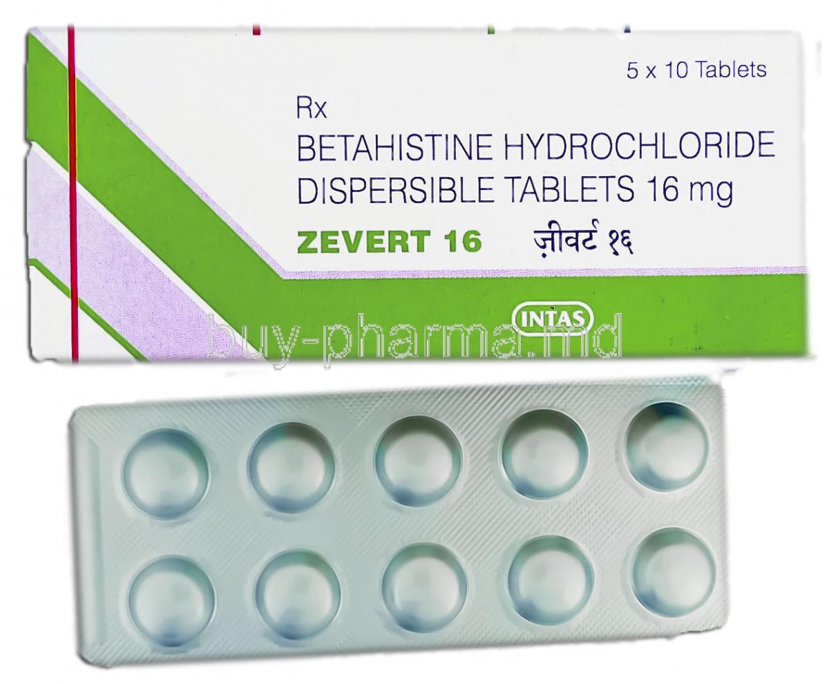 Zevert , Generic Serc,  Betahistine Hydrochloride 16 Mg Mouth Disolving  Tablet (Intas Pharma)