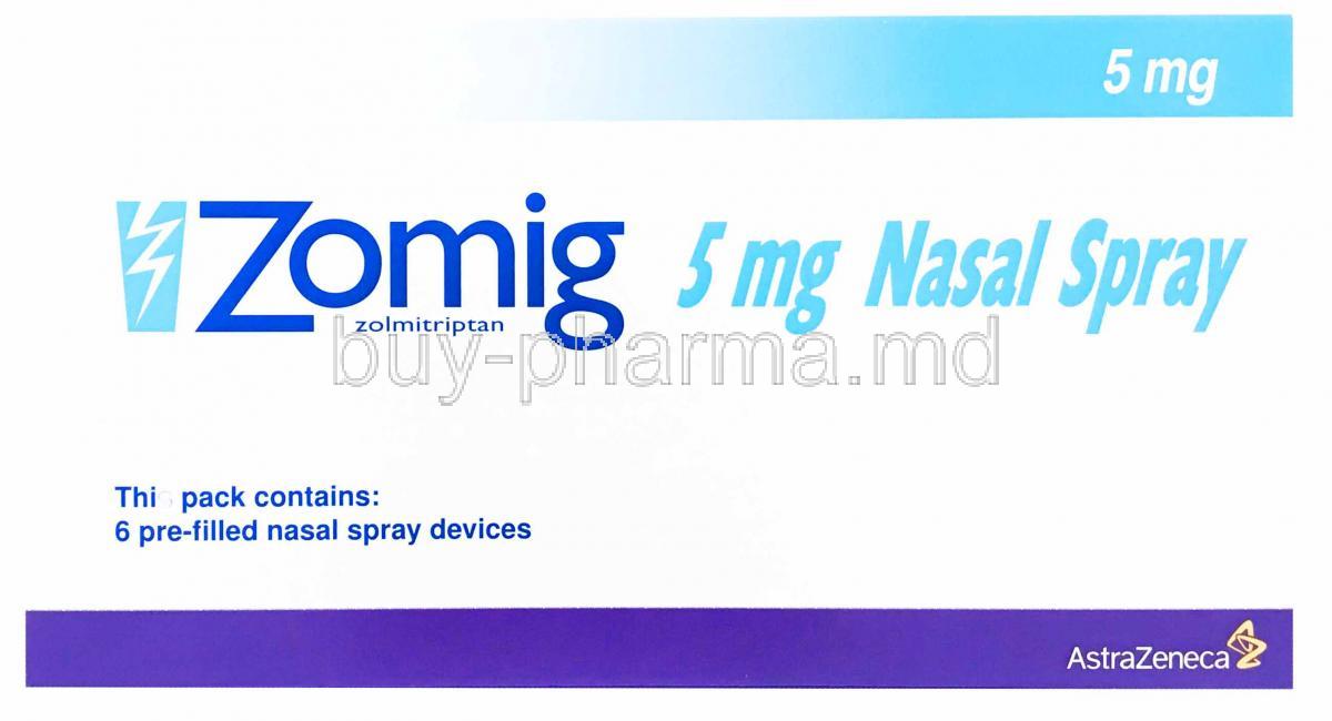 Zomig, Zolmitriptan Nasal Spray 6 pre-filled nasal spray devices, 5 mg, AstraZeneca