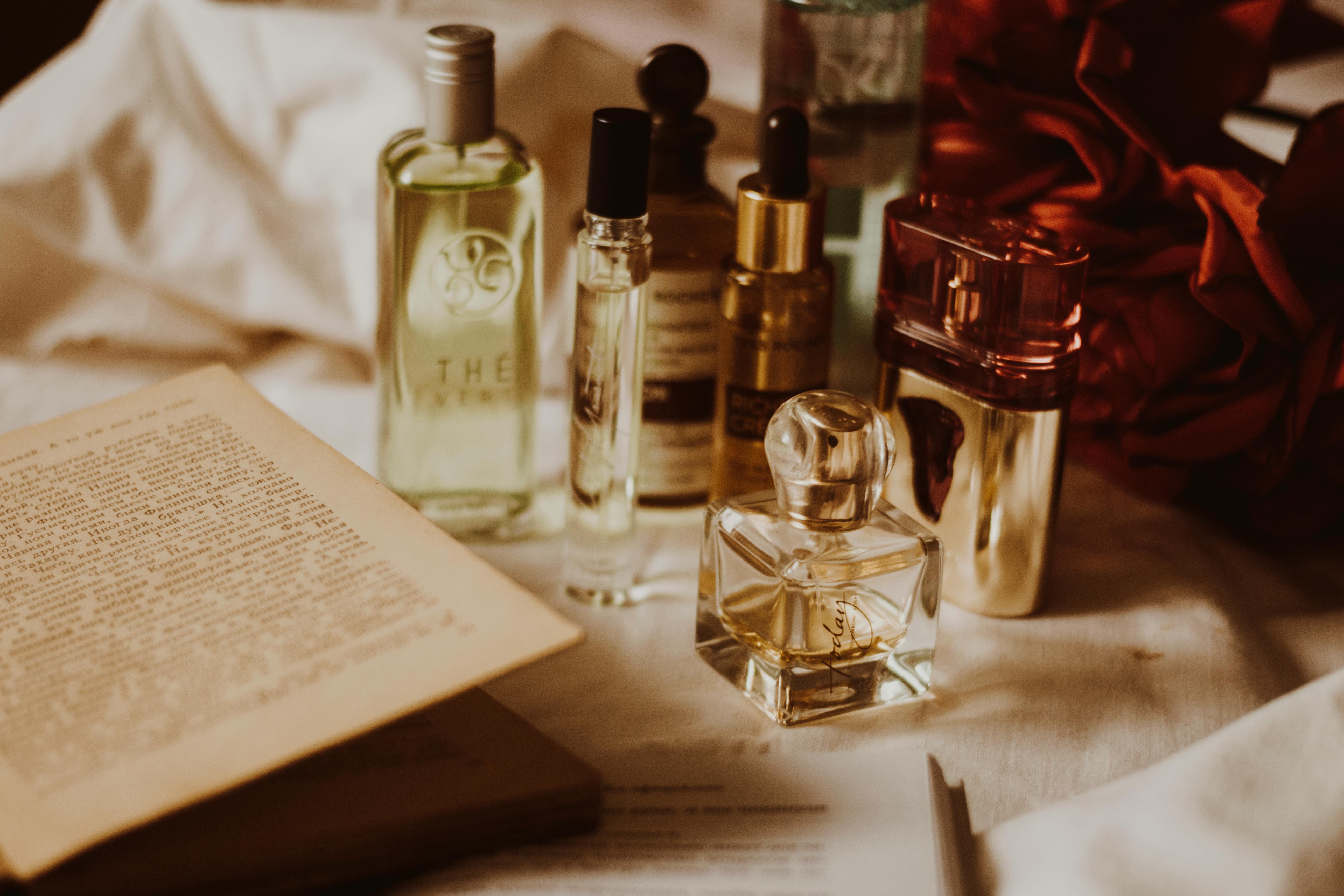 perfumes on white table
