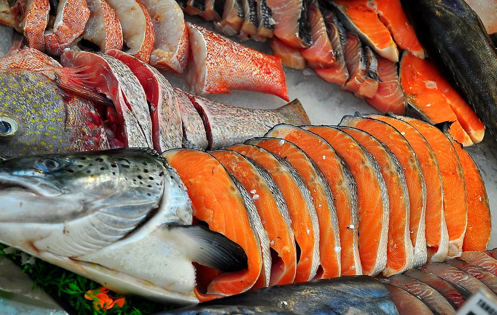 whole salmon sliced