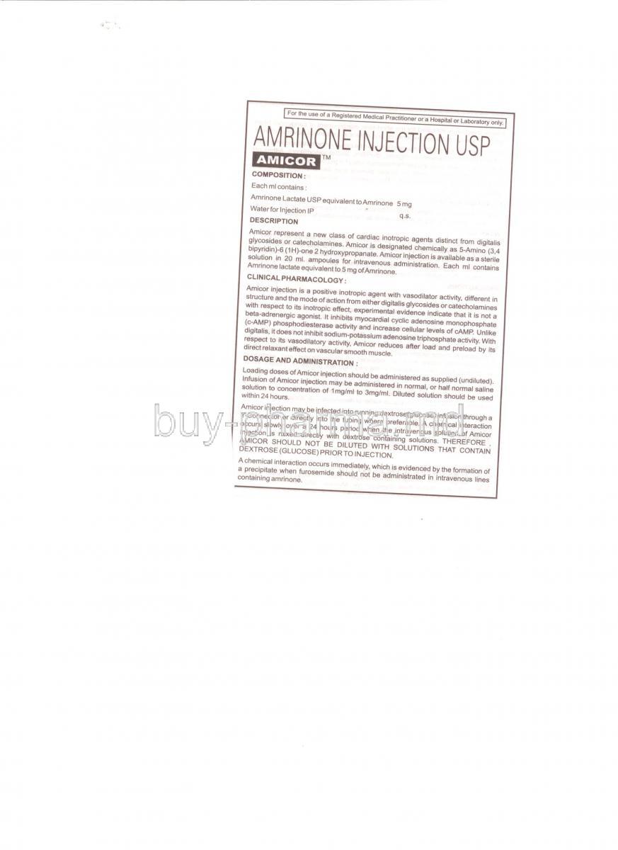 Generic Inocor, Amrinone 20 ml information sheet