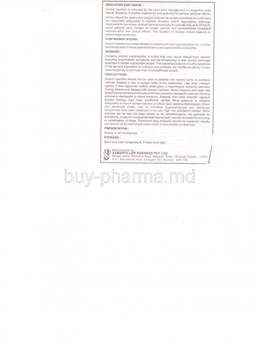 Generic Inocor, Amrinone 20 ml information sheet 2